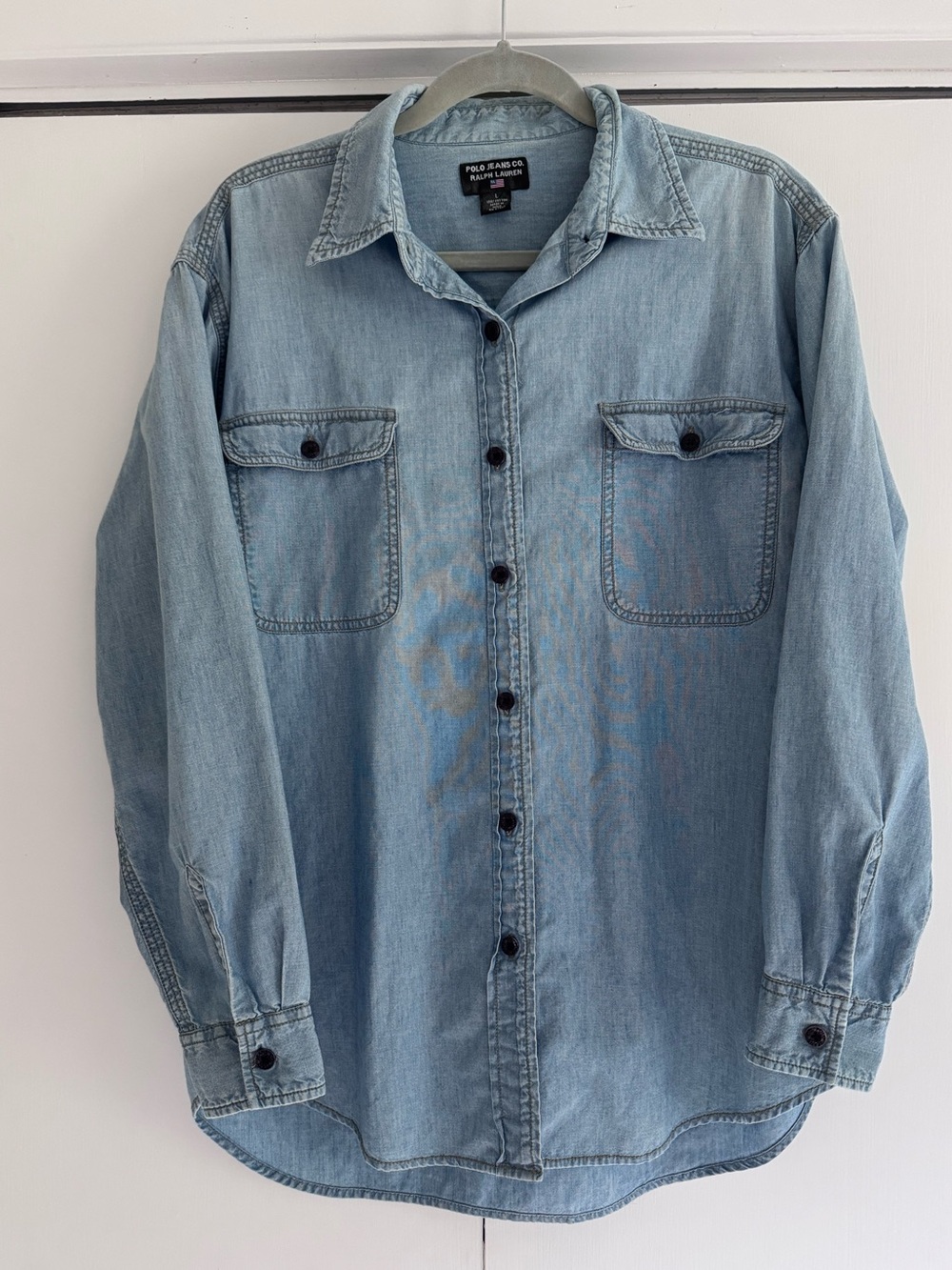 Vintage 90s Polo Jeans Co. Ralph Lauren Chambray Utility Shirt - Size L